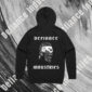 HOODIE - White writing on front & back with skull and arm prints - back